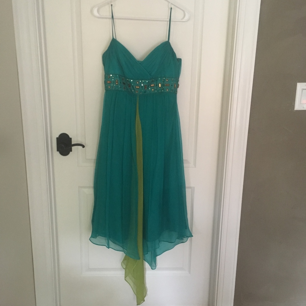 Laundry Shelli Segal Turq Silk Chiffon Dress Sz 4